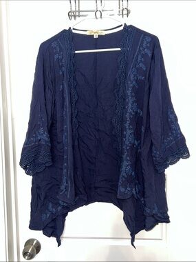 Rewind Navy Blue Embroidered Swim Coverup
